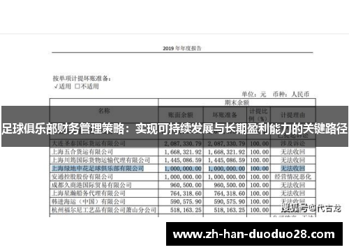 足球俱乐部财务管理策略：实现可持续发展与长期盈利能力的关键路径
